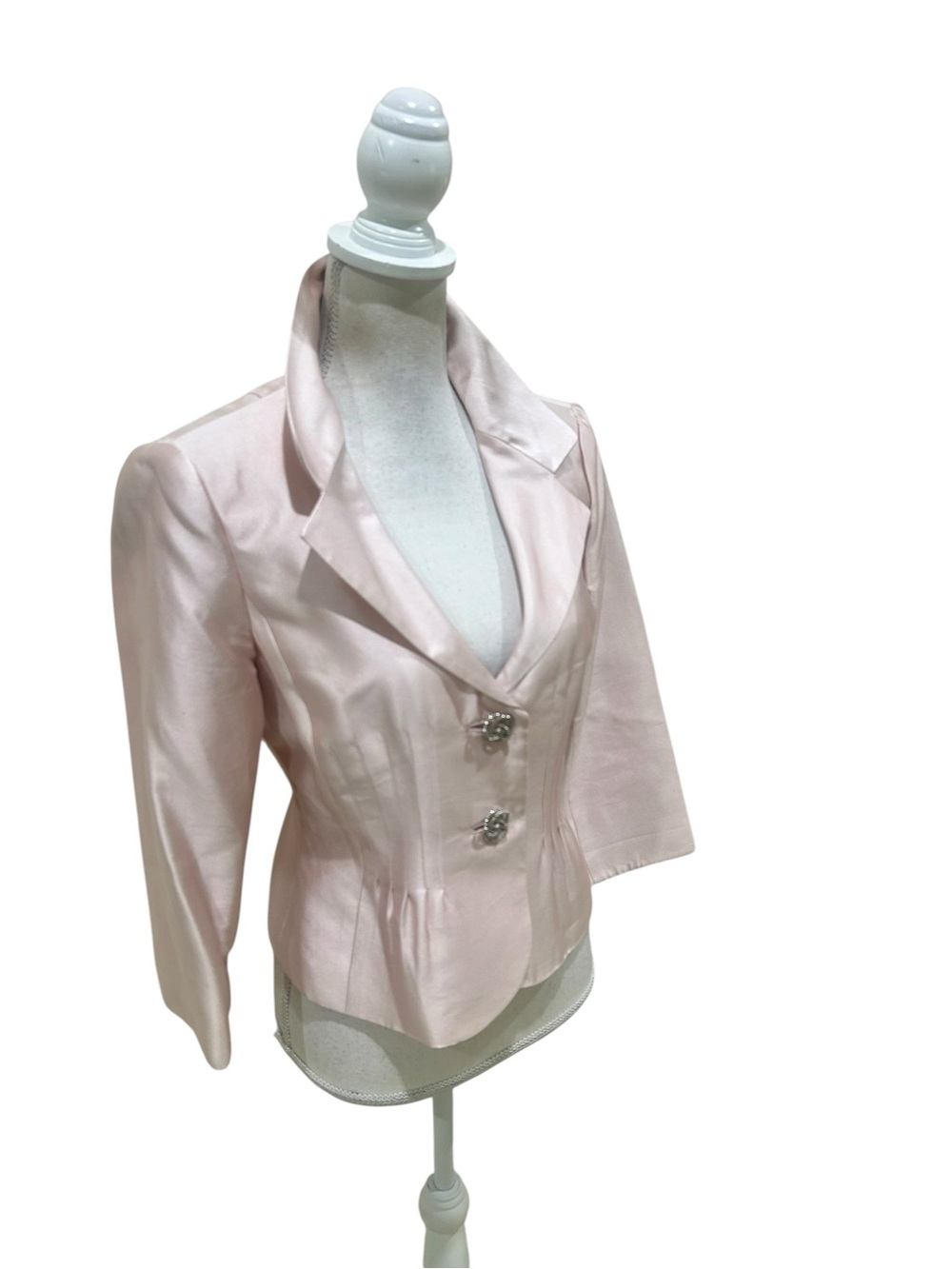 Vtg ‘90’s Kay Unger Blush Peplum Two-Piece jacket pencil skirt Suit silk blend 8 - Picture 5 of 11
